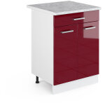 Meuble cuisine r - line, rouge bordeaux haute brillance, 60 cm avec tiroir, pt marbre vicco