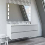 Meuble double vasque 140 cm arlequin avec miroir prestige - vasque blanc - traverses blanc Meuble double vasque 140 cm arlequin avec miroir prestige - vasque blanc - traverses blanc