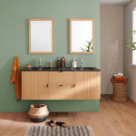 Meuble double vasque 140cm chne studio suspendu + miroir carr