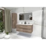 Meuble double vasque luna bois fonc 120cm avec miroir lite