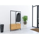 Deco in paris ? meuble d'entr�e avec portant m�tal noir et 2 tiroirs en mdf ch�ne ? dimensions 84x40x152 ...