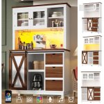 Meuble haut blanc, led smart, tiroir et sideboard avec portes coulissantes et 3 tiroirs, pour cuisine ...