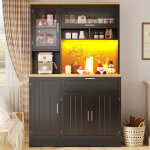 Meuble haut de cuisine / vitrine 104x40x180 cm avec �clairage led int�gr�, rangement polyvalent cuisine ...