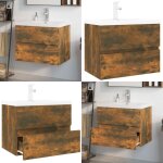 Meuble lavabo avec bassin int�gr� ch�ne fum� bois d'ing�nierie - armoire de lavabo - vasque encastr�e ...