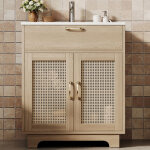 Meuble - lavabo sur pied avec vasque en c�ramique, avec tiroir relevable et 2 portes amorties, pi�tement ...