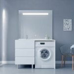 Cuisibane ? meuble machine � laver avec plan vasque d�port�e ? miroir led 124 cm ? blanc laqu� ? espace ...