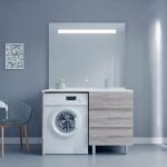 Cuisibane - meuble lave - linge kora avec plan vasque d�port�e + miroir el�gance - bois - vasque � droite ...
