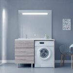Cuisibane - meuble lave - linge kora avec plan vasque d�port�e + miroir el�gance - bois - vasque � gauche ...