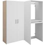 Meuble pour machine � laver et s�che - linge avec colonne double porte - naturel clair et blanc - l156 ...