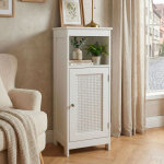 Meuble de rangement 1 porte 1 niche 30x28x80 cm avec cannage blanc