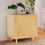 Meuble de rangement 1 porte en rotin tress�, naturel, 60x40x63 cm