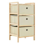 Meuble de rangement 3 tiroirs c�dre naturel et tissu beige finest