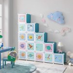 Songmics - meuble de rangement enfant 16 cubes, armoire modulable avec portes, tagre en plastique, ...