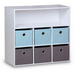 Sweeek - meuble de rangement pour enfant. blanc - camille - avec 7 compartiments et 6 paniers gris et ...