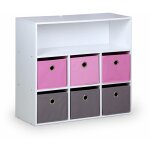 Sweeek - meuble de rangement pour enfant. blanc - camille - avec 7 compartiments et 6 paniers gris et ...