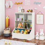 Costway - meuble de rangement pour jouets  3 niveaux avec 4 compartiments ouverts et un bac bibliothque ...