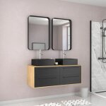 Meuble de salle de bains 120 cm - 2 vasques carrees - 2 miroirs - chene naturel et noir mat - uby
