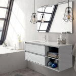 Meuble de salle de bain 120cm vasque déportée - 2 tiroirs et 2 niches - hibernian (bois blanchi) - olympe ... Meuble de salle de bain 120cm vasque déportée - 2 tiroirs et 2 niches - hibernian (bois blanchi) - olympe ...