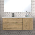 Meuble de salle de bain 120cm vasque deporte - 2 tiroirs - sans miroir - roble (chne clair) - king