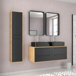 Meuble salle de bains 120cm - vasques rectangles - miroirs et colonne - chene naturel et noir - uby