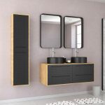 Meuble salle de bains 120cm - vasques rondes - miroirs et colonne - chene naturel et noir - uby Meuble salle de bains 120cm - vasques rondes - miroirs et colonne - chene naturel et noir - uby