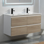 Meuble salle de bain 4 tiroirs chêne gris double vasque 120 scandinave Meuble salle de bain 4 tiroirs chêne gris double vasque 120 scandinave