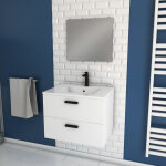 Aurlane - meuble salle de bain 60 cm suspendu 2 tiroirs blanc avec vasque et miroir - box - in