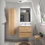 Meuble salle de bain - 70 cm - avec plan vasque - effet ch�ne brut - a suspendre - karaib