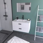 Aurlane - meuble salle de bain 80 cm suspendu 2 tiroirs blanc avec vasque et miroir - box - in Aurlane - meuble salle de bain 80 cm suspendu 2 tiroirs blanc avec vasque et miroir - box - in