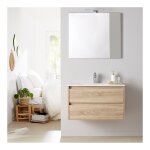 Meuble salle de bain - 80 cm - avec plan vasque - effet chêne cambrian - a suspendre - miroir et éclairage ... Meuble salle de bain - 80 cm - avec plan vasque - effet chêne cambrian - a suspendre - miroir et éclairage ...