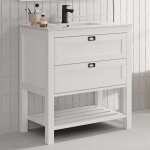 Cosyneo - meuble de salle de bain 80 cm simple vasque - pin massif - 2 tiroirs - sans miroir - blanc ...