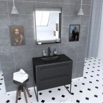 Aurlane - meuble de salle de bain 80x50 cm - 2 tiroirs noir mat - vasque rsine noire effet pierre + ...