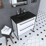 Aurlane - meuble de salle de bain 80x50cm blanc - 2 tiroirs blanc - vasque resine noire effet pierre Aurlane - meuble de salle de bain 80x50cm blanc - 2 tiroirs blanc - vasque resine noire effet pierre