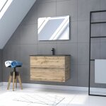 Meuble salle de bain 80x54 - finition chene naturel + vasque noire + miroir led - timber 80 - pack12
