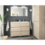 Meuble de salle de bain sur pied 120 cm en bois naturel avec vasque int�gr� - nova - standard