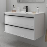 Salgar - meuble de salle de bain dimensions 100 cm couleur blanc mat miroir sans miroir colonne de rangement ...