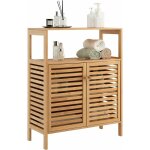 Costway - meuble salle de bain en bambou / rangement de salle de bain - �tag�re amovible et 2 portes ...