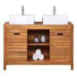 Vente - unique - meuble de salle de bain en bois d'acacia avec double vasque - 130 cm - pulukan