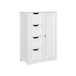 Yaheetech - meuble de salle de bain en bois, buffet avec 4 tiroirs / 1 porte / etag�re r�glable, armoire ...