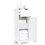 Meuble de salle de bain - colonne de rangement avec 1 tiroir 1 porte et 2 tagres, en bois mdf blanc ...