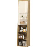 Meuble salle de bain colonne trap�zo�dal avec porte miroir, �tag�re � 6 niveaux, 40 x 30 x 165 cm
