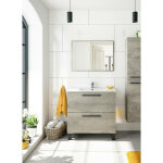 Non - meuble de salle de bain  deux tiroirs avec miroir pour vasque  poser, couleur chne, 80 x 80 ...