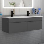 Biubiubath - meuble de salle de bain double vasque 120 cm, meuble suspendu avec 2 portes - anthracite ... Biubiubath - meuble de salle de bain double vasque 120 cm, meuble suspendu avec 2 portes - anthracite ...