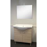Meuble de salle de bain 2 portes couleur orme avec miroir a claira et lavabo inta gra sans robinet