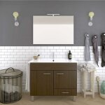Meuble de salle de bain  poser hades avec miroir et lavabo - grand espace de stockage avec portes et ...
