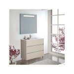 Meuble de salle de bains imperia 3 pi�ces avec lavabo et miroir. livr� assembl� 100cm cr�me