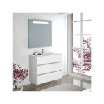 Meuble de salle de bains imperia 3 pices avec lavabo et miroir. livr assembl 70cm blanc brillant