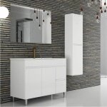 Meuble de salle de bains large isquia avec lavabo et miroir. livr� assembl�. 70cm blanc brillant