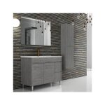 Meuble de salle de bains large isquia avec lavabo et miroir. livr assembl. 75cm chne smoky
