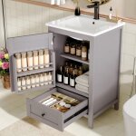 Meuble de salle de bain avec lavabo encastr�, 1 porte, 1 tiroir silencieux et �tag�re ajustable - mdf ...